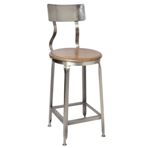 Tabouret de bar avec dossier bois et fer